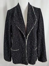 New Max Studio Womens Open Jacket Top Black White Polyester Rayon Medium