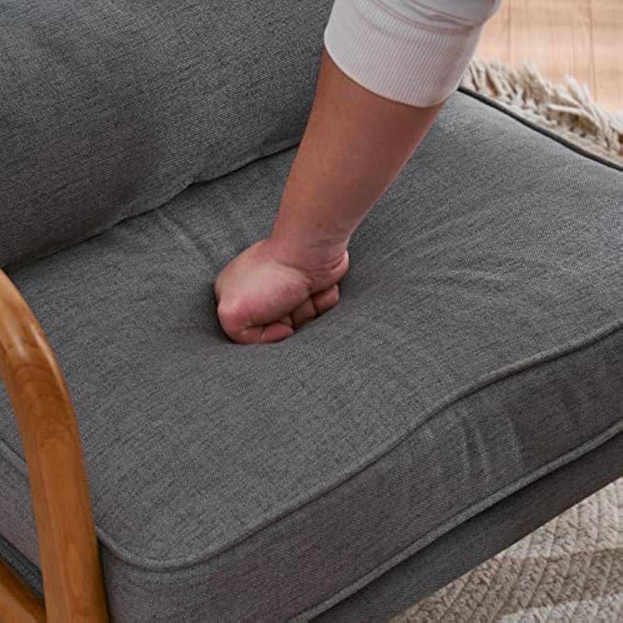 Linen dark grey comfy accent chair, mid century modern lounge armchair