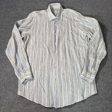 Luciano Barbera Shirt Mens XL 100 Linen Striped Button Long Sleeve Italy Made