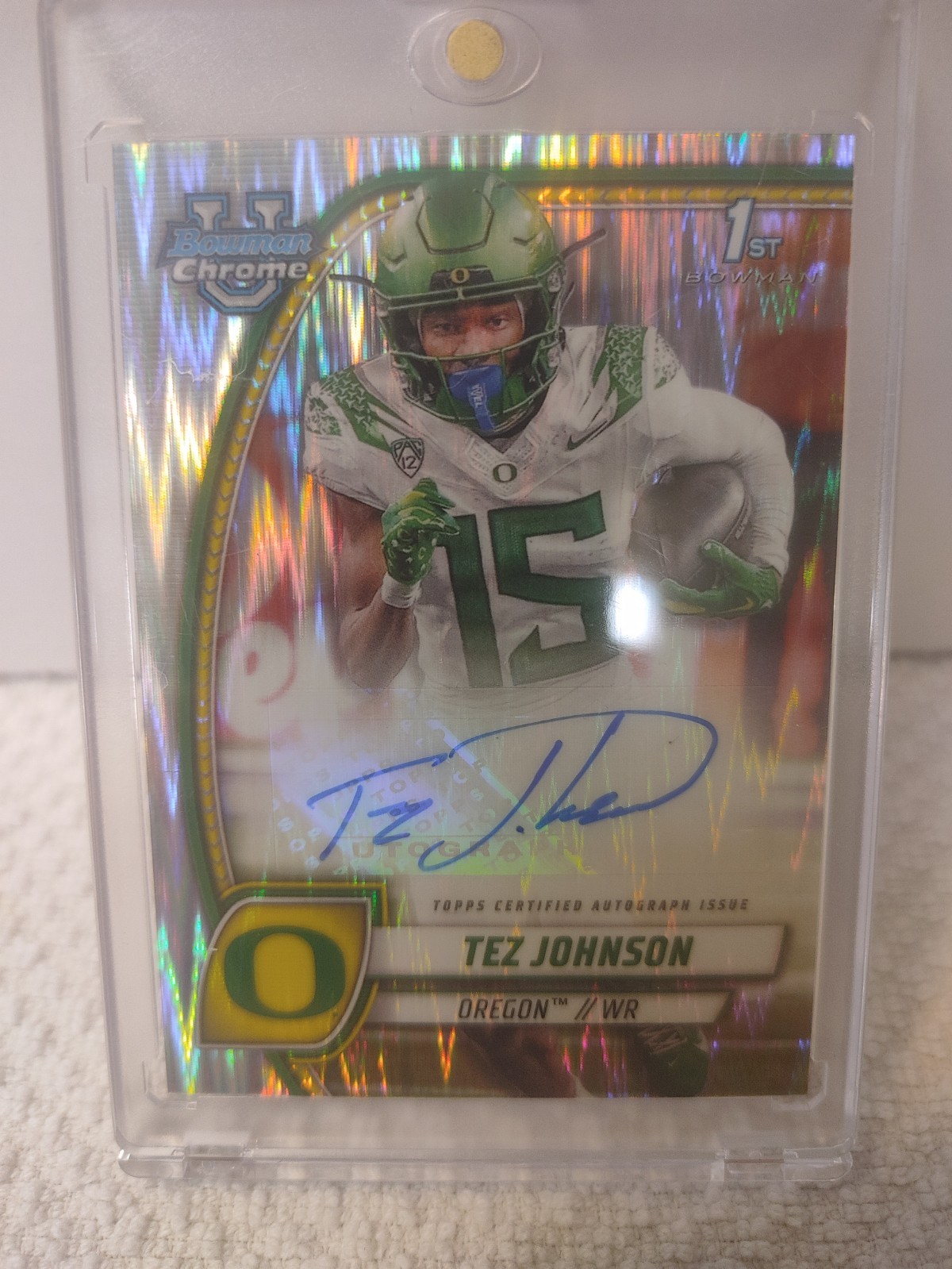 Tez Johnson 2024 Bowman Chrome University #PA-TJO Prospect Auto - Stealth Refrac