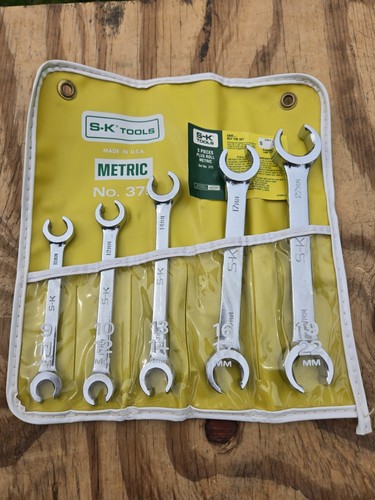 NOS Vintage S-K SK Tools 5pc Metric Flare Nut Wrench Set No. 375 w/Pouch USA