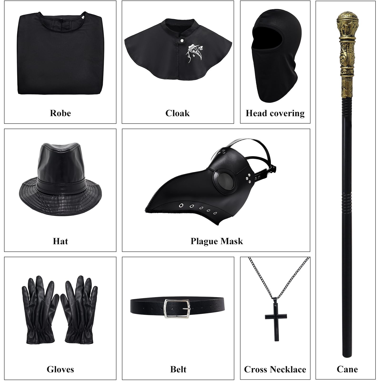 Coseaon Plague Doctor Costume Kids Halloween Cosplay Outfit Set with Mask Hat... image 4