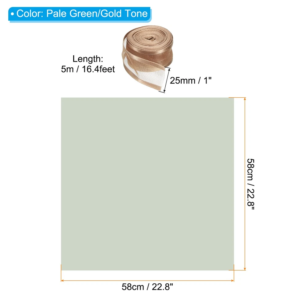 20 Sheets Flower Wrapping Paper with Ribbon 22.8" x 22.8" Pale Green/Gold Tone Foto 2 de 4