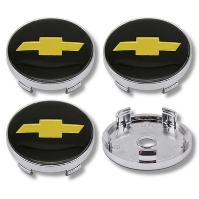 Eurowagens Chevrolet Nabenkappen Felgen Mittenabdeckung 60mm Schwarz Gelb x4