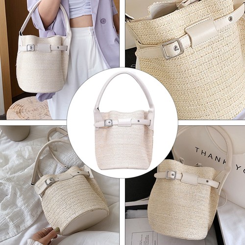 1 pieza Bolso de tejido Bolso de hombro individual de moda para mujer Bolso de mano Bolso de hombro de paja - Imagen 3 de 12