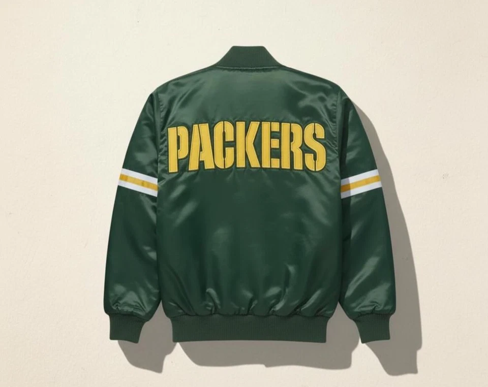Vintage Green Bay Packers Satin Bomber Jacket NFL Retro Varsity Jacket - Image 2 of 4