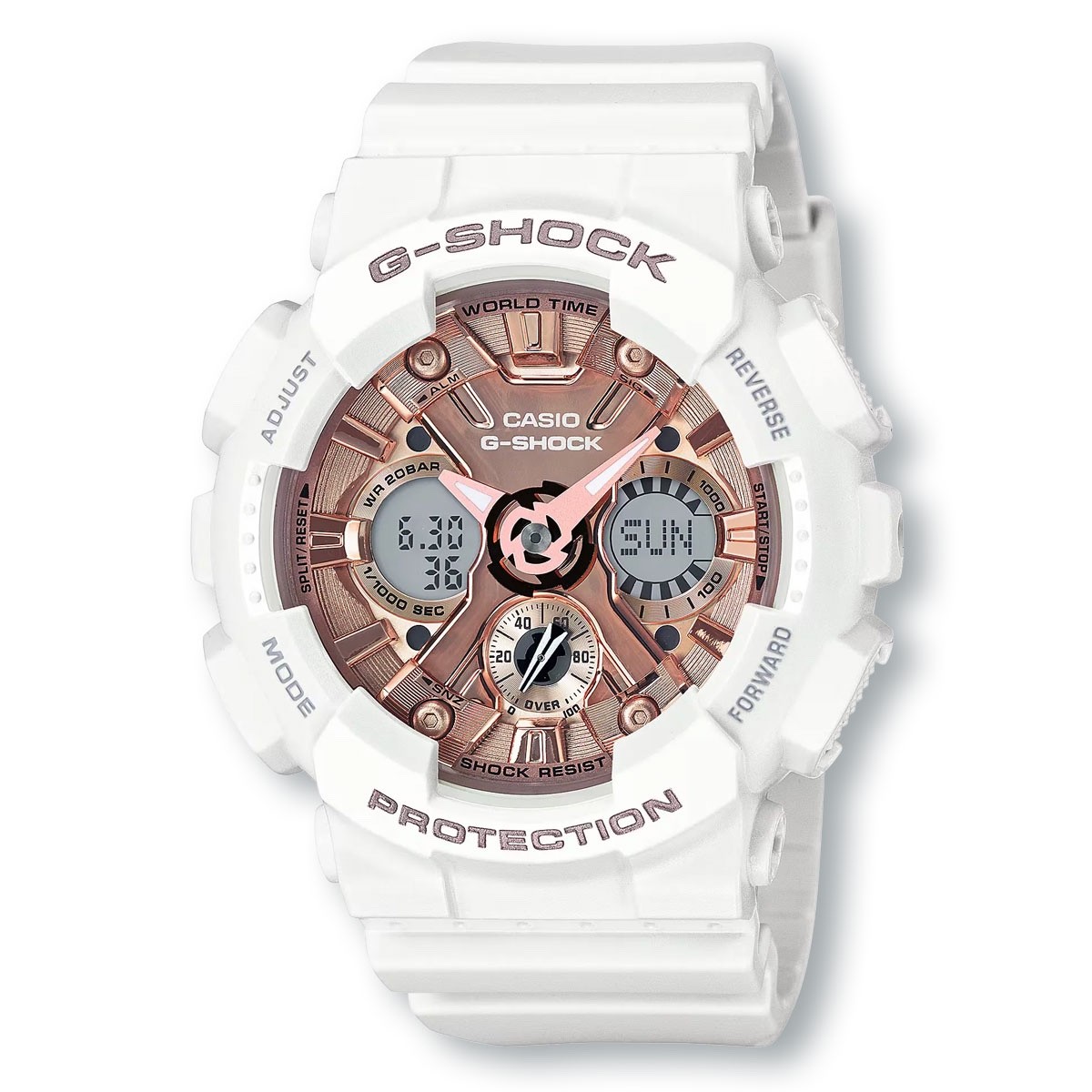 CASIO GMAS120MF-7A2 G-SHOCK Sporty Digital Watch, White/Pink