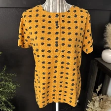 Vintage Gitano 80s Abstract Art Button Front SINGAPORE Shirt Black Yellow MEDIUM