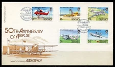 Alderney: 1985 Alderney Airport 50th Anniversary (18-22) First Day Cover
