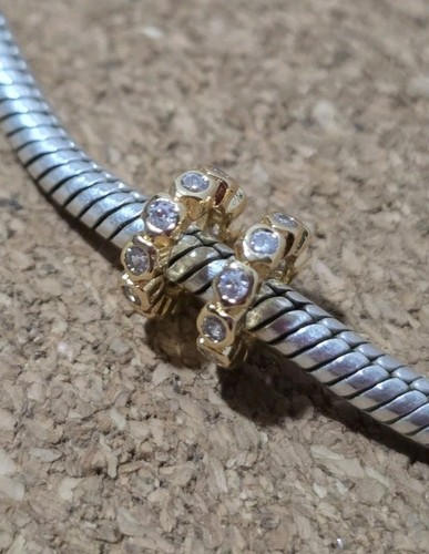 2 Authentic White Cz Lights Gold Spacer European Charm Beads Lot - Picture 3 of 4