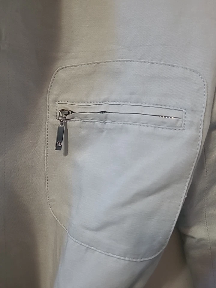 Giorgio Armani Womens Jacket Linen Cotton Coat M grey Belted - Image 2 of 4