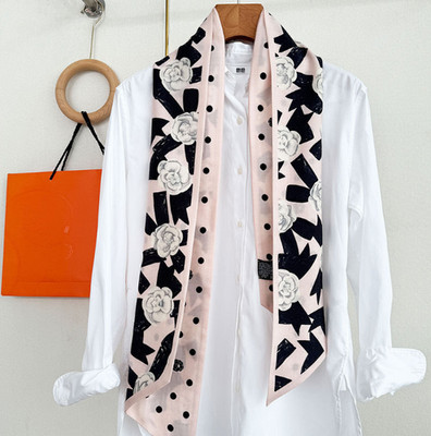 70% Cashmere 30% Silk Shawl Neckerchief Scarf 160cmX22cm flower Print Bandanna