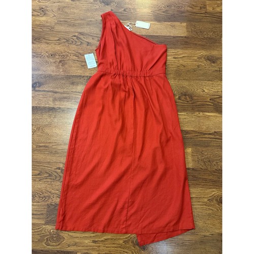 MELLODAY Women's One Shoulder Faux Wrap Midi Dress Red Sz XL NWT (Imperfection) - Picture 2 of 9