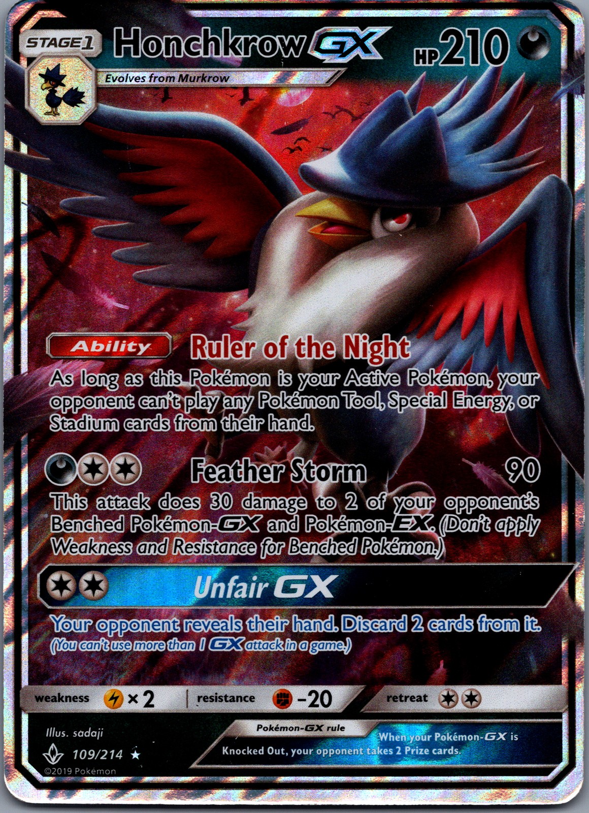 Honchkrow-GX 109/214 Unbroken Bonds Rare Holo GX HP
