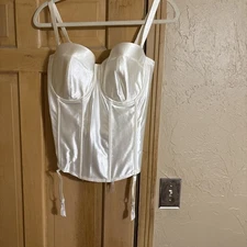 Fine Lines 34G Ivory White SATIN 4-way Convertible Bustier Bra Corset  $69.00