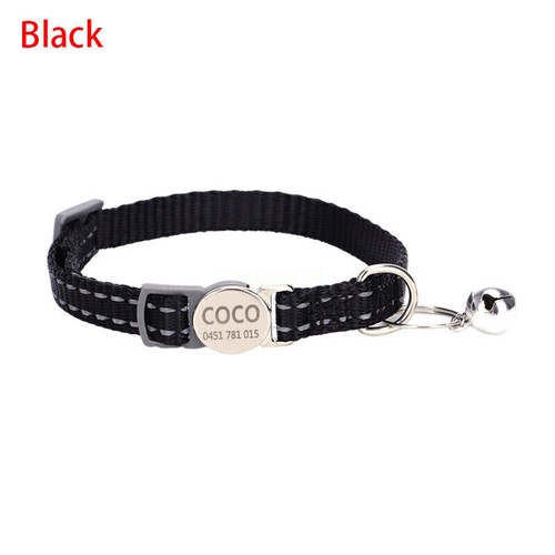 Reflective Adjustable Personalised Cat Collar with Custom Engraved Name Tag Bell - Picture 29 of 33
