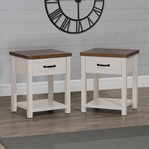 Farmhouse Oak Top 1 Drawer Nightstand End Side Table Bedside Table Set of 2