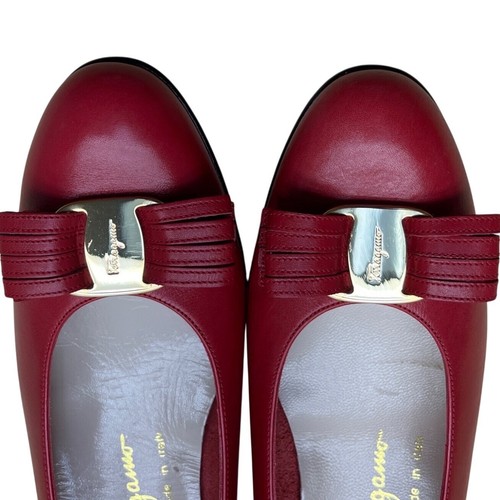 Salvatore Ferragamo Damen rot Leder niedriger Absatz Gold Vara Schleife Ballerinas Gr. 9,5-neu - Bild 5 von 9