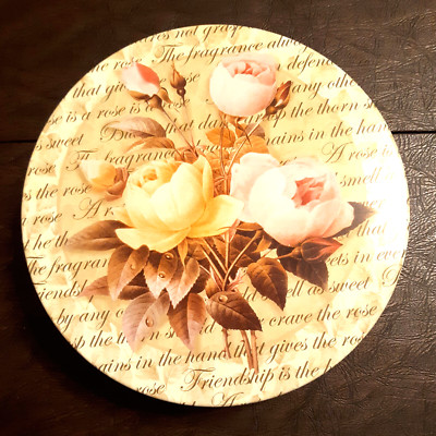 Figis EMPTY Candy Tin Box 6.6'' Round All Occasion Love Friendship w/ Rose Quotes