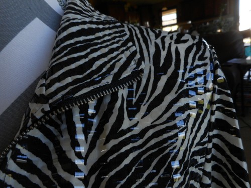 Shiney Zebra Print Zipper Jacket Laura Ashley Medium Stretchy Flashy Womens - Picture 5 of 12