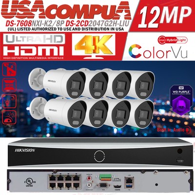Hikvision 8CH 8PoE 4K AcuSense IP CCTV System Kit 4MP IP Camera MIC POE Lot US