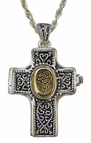 Silver-Toned Healing Prayer Antique Finish Cross Locket, 1 Inch - Picture 2 of 5