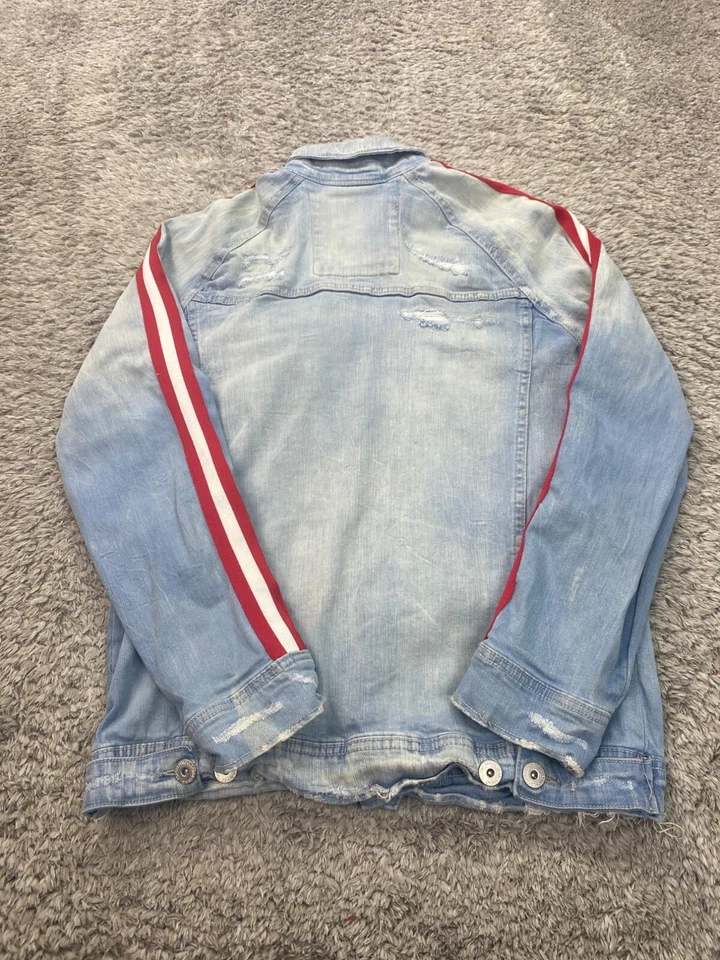 Chaqueta Jordan Craig Para Hombre Edición Mediana Legacy Lavado Ácido Rayas Denim Envejecido Foto 2 de 4