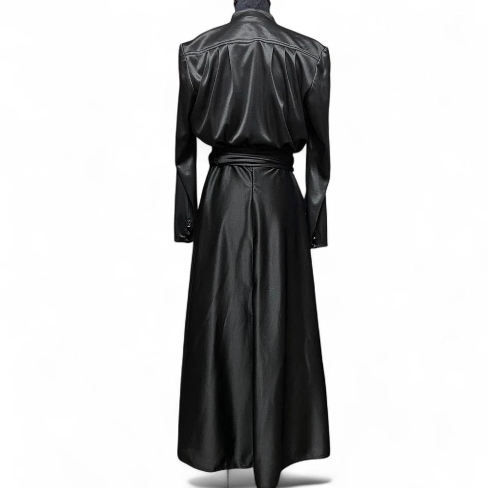 Maxi Vestido de Noche Largo Elegante Drapeado Satinado Negro De Colección Raoul Talla 10 Talla 2 Foto 2 de 4