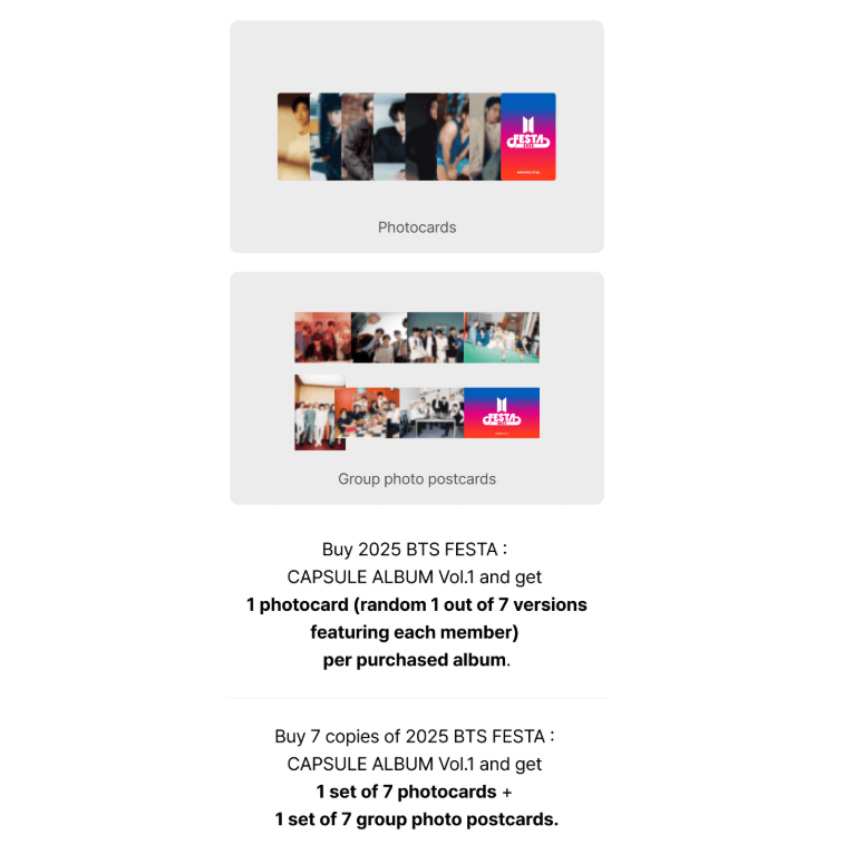 2025 BTS FESTA Capsule Album Vol.1 & Weverse POB Official K