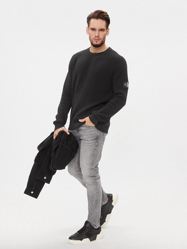 MAGLIA MAGLIONE UOMO CALVIN KLEIN JEANS J30J323989 COTONE BEH NERO ORIGINAL 2024 - Picture 2 of 5