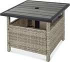 Side Table with Umbrella Hole, Square Pe Rattan Outdoor End Table for Garden