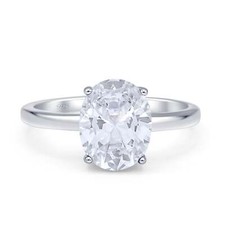 Solitaire Wedding Engagement Oval Shape Ring CZ 925 Sterling Silver 8mmx9mm
