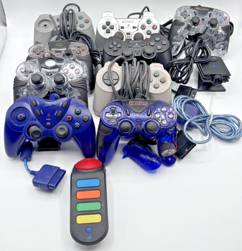 Lot of 11 Sony PS1 & PS2 PlayStation 2 DualShock Controllers For PARTS / REPAIR - Picture 2 of 3