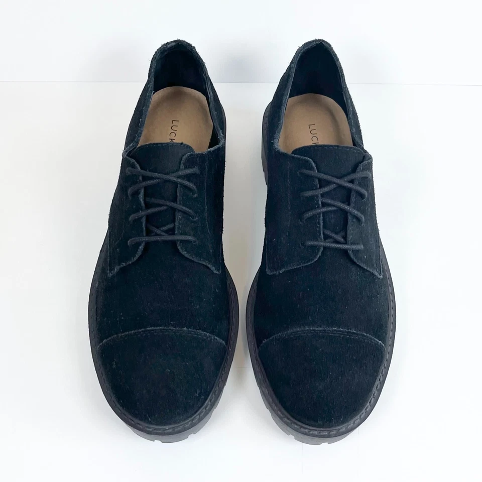 Lucky Brand Mujer Talla 9 Negro Gamuza Suela Oxford Zapatos Puntera Gruesa Ibira Foto 3 de 4