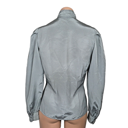 Vintage I. Magnin Secretary Puff Sleeve Gray Diamond Blouse Top Shirt L/S Sz 4 - Picture 2 of 7