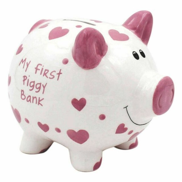 Joe Davies Large 'my First Piggy Bank' Pink Hearts Money Bank for sale