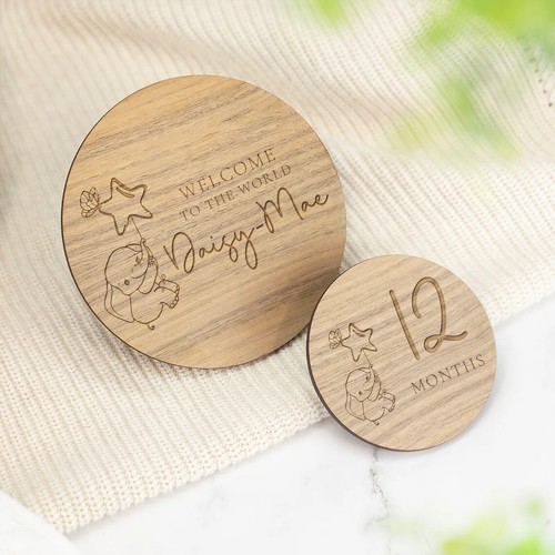 Placa personalizada de madera nombre de nacimiento para bebé anuncio llegada bebé - Imagen 2 de 16