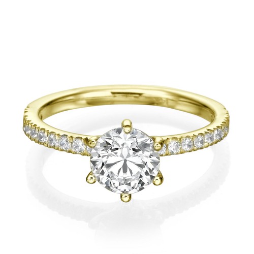 1.35 Ct Round Simulated Diamond Engagement Ring 14K Solid Yellow Gold Size 5 6 - Picture 2 of 6