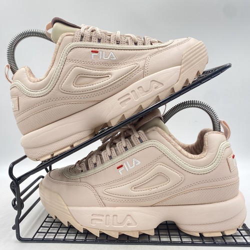 Fila Disruptor Pink Beige Trainers Size UK 4 Womens Leather Gym Platform Chunky