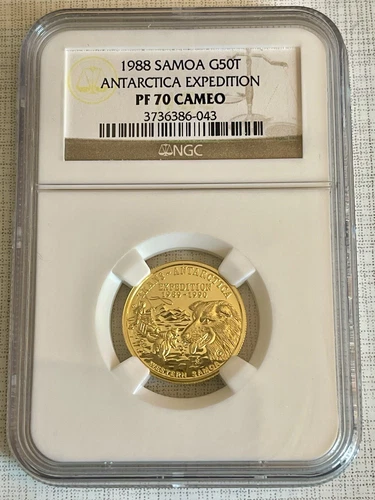 Samoa 1988 Antarctica Expedition $50 Gold NGC PF70 CAMEO Sku# 1810