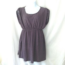 Delirious Plus Size 2X Dress Black Gray Purple Elastic Waist Chevron Print A101