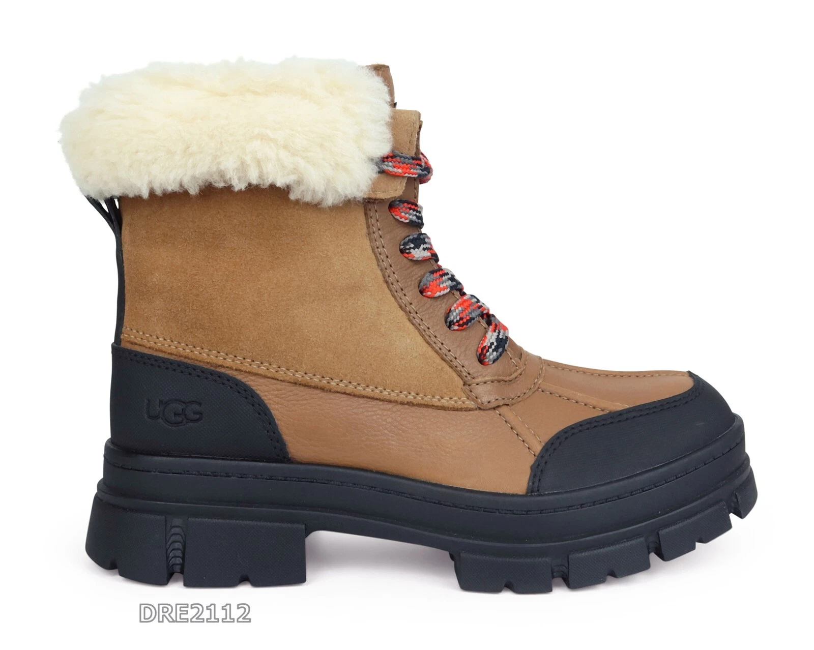 Stivali da neve UGG Ashton Addie in pelle di castagno e pelliccia da donna taglia 8 *NUOVI*