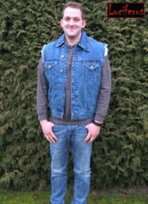 Luciferus Jeansweste Denim Headbanger Biker Weste Kutte blau XS - 3XL