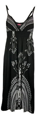 She's Cool Black White Maxi Dress Size Small Adjustable Straps Stretch