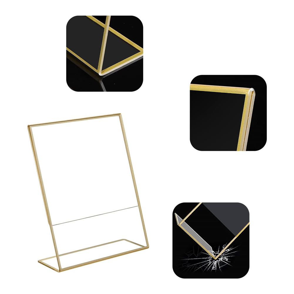 4x6 Acrylic Sign Holder Gold Frames Stand Display Clear Slant Back Sign