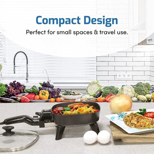 Electric Frying Pan With Glass Lid Cooking Skillet Fry Pan Small Mini Portable - Picture 2 of 8