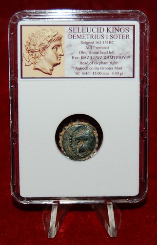 Ancient GREEK Coin Seleucid King DEMETRIUS I SOTER Head Of Horse and Elephant - Picture 2 of 4