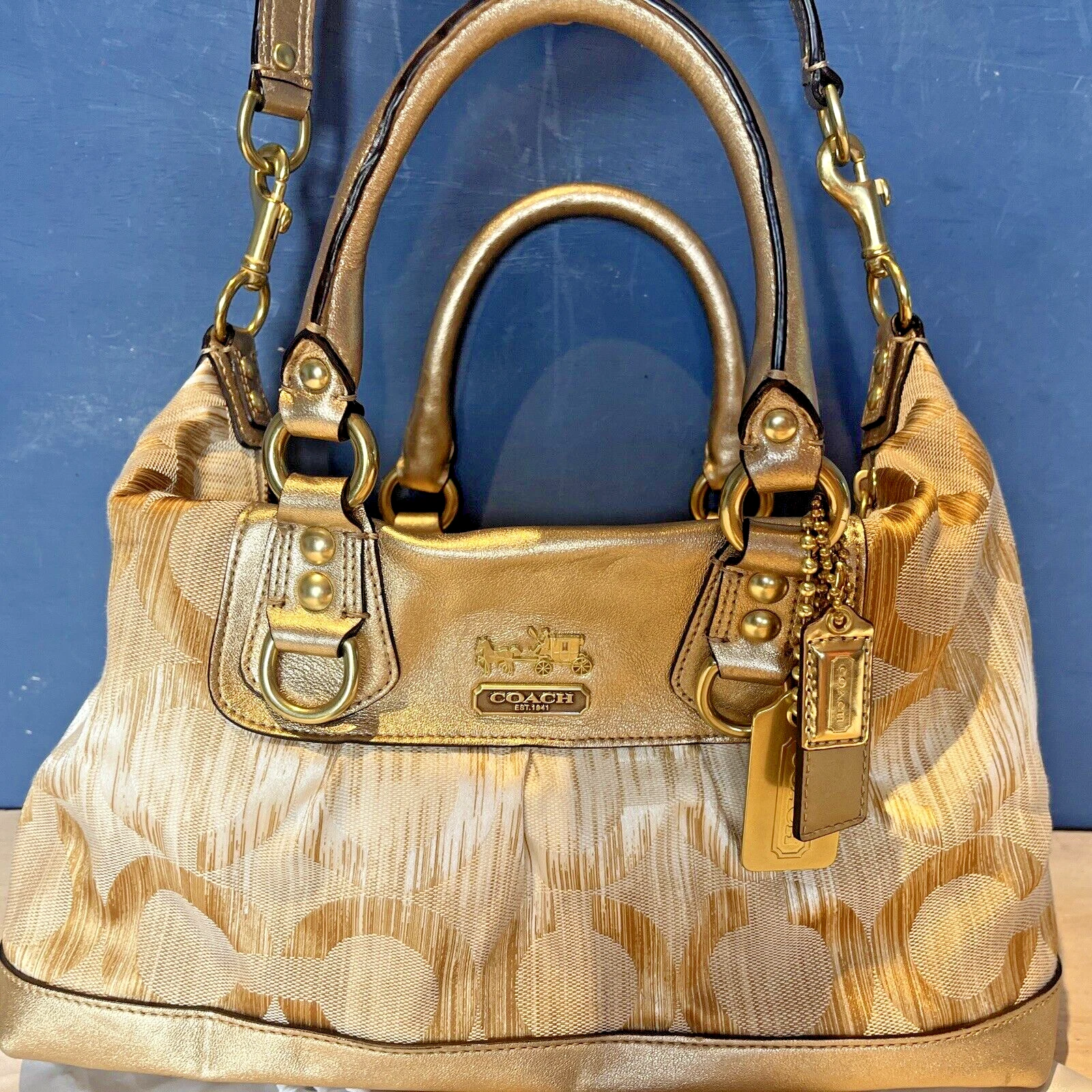 Borsa a tracolla Coach borsa tote hobo pelle Madison Sabrina oro 13585 nuova con etichette nuova