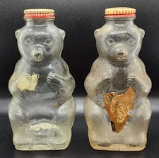 Pair Of Vintage Snow Crest Bear BANKS Glass Beverages Bear Piggy Coin Jars Salem