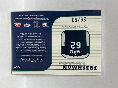 2002 Leaf Rookies Stars Freshman Orientation - RAFAEL SORIANO (4-color patch) - Picture 2 of 2